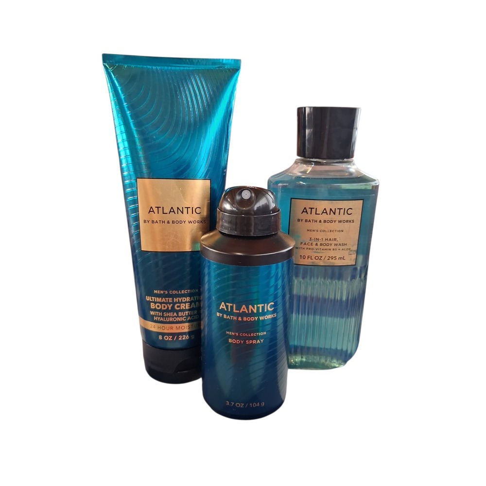 Men's Collection Bath & Body Works 3pcs Set ATLANTIC Wash Spray Cream Citrus+
